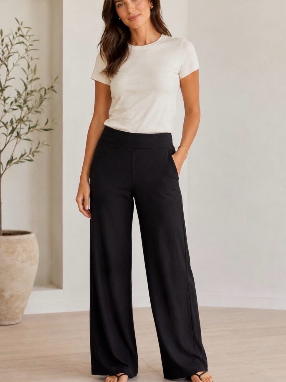 AYR high hopes quiet luxury wide leg pima cotton pants black size small